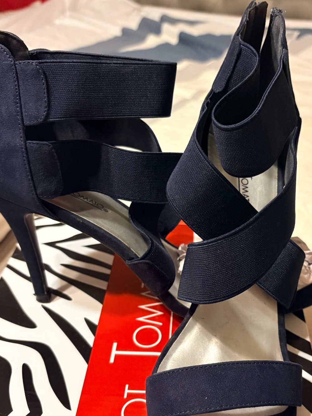 Hot Tomato Navy Elastic Strap High Heel Sandals 13M. Perfect for you!
